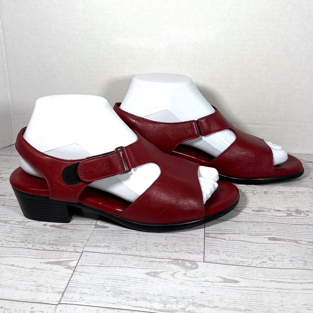 SAS Shoes Womens Size 7.5M Suntimer Red Leather Sandals Open Toe Tripad Heeled
